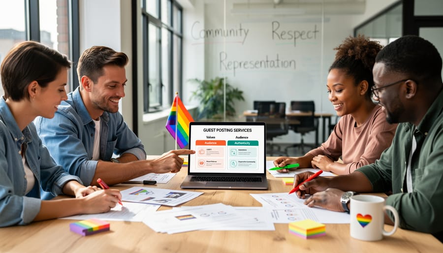 Professional handshake between LGBTQ+ organization representative and service provider